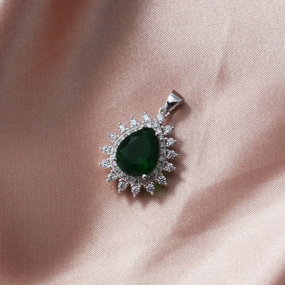 SPINEL Necklace, 925 Sterling Silver Green Spinel and CZ Tennis Necklace